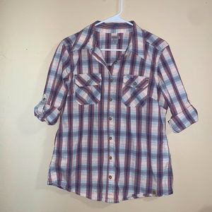 CARHARTT Women 3/4 sleeve button up plaid Medium